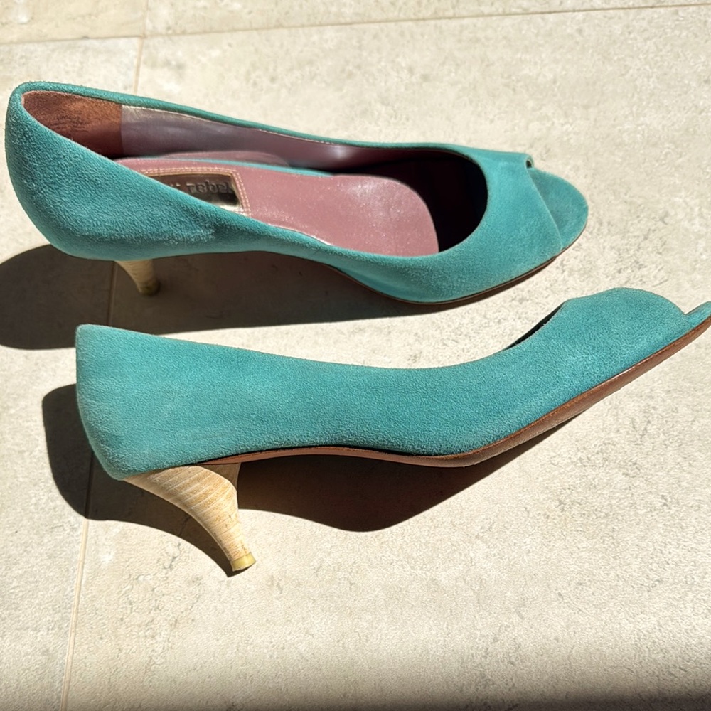 Elegant Teal Peep-Toe Heels